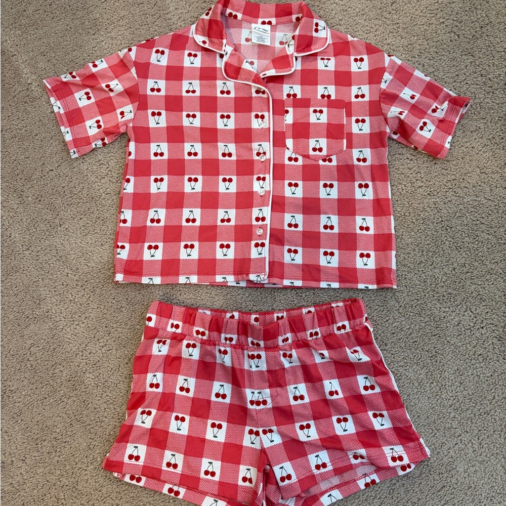 art class Cherry Checkered Kids Pajama Set